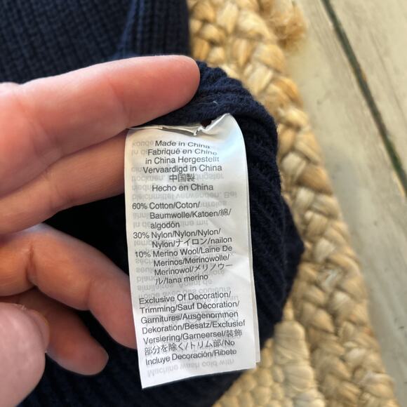 J Crew Mercantile Navy Blue Knit High Neck Sweater Red Plaid Bow Size M Preppy - Picture 7 of 8